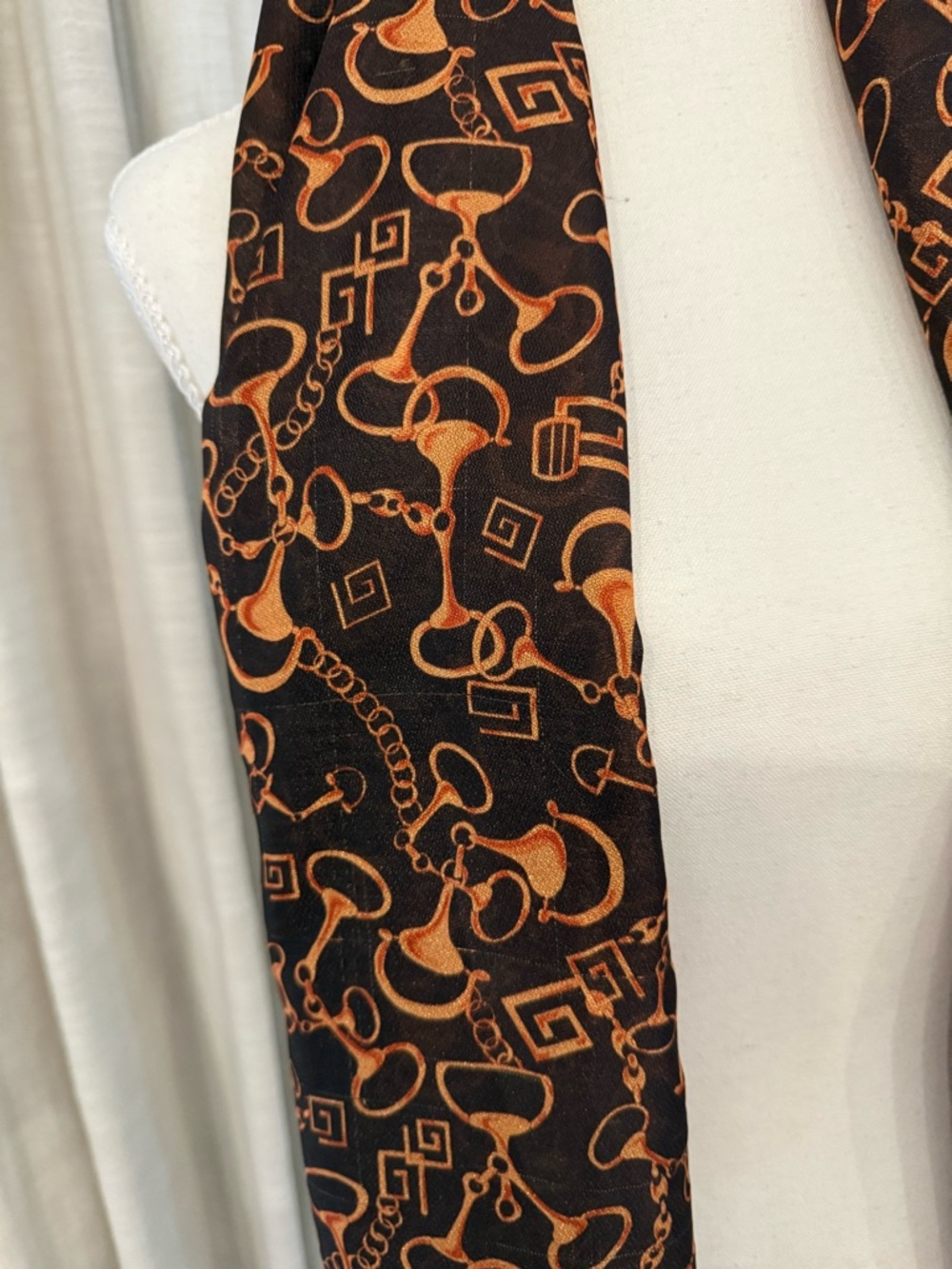 Black Fashion Inspired Scarf with Copper Equestrian Chain Print